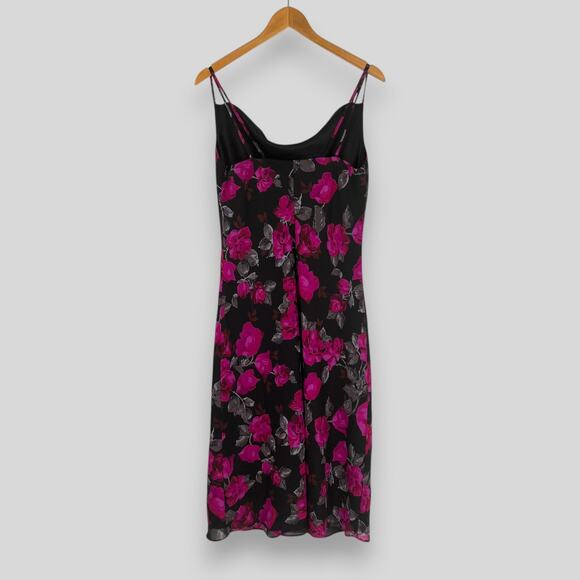 Vintage New York & Company Black Floral Cowl Neck Slip Midi Dress Size 10 - Picture 2 of 5